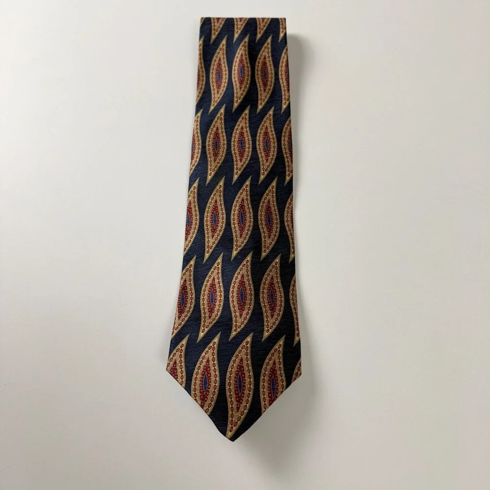 Emilio Romano Navy‎ Gold Geometric Silk Tie Italy